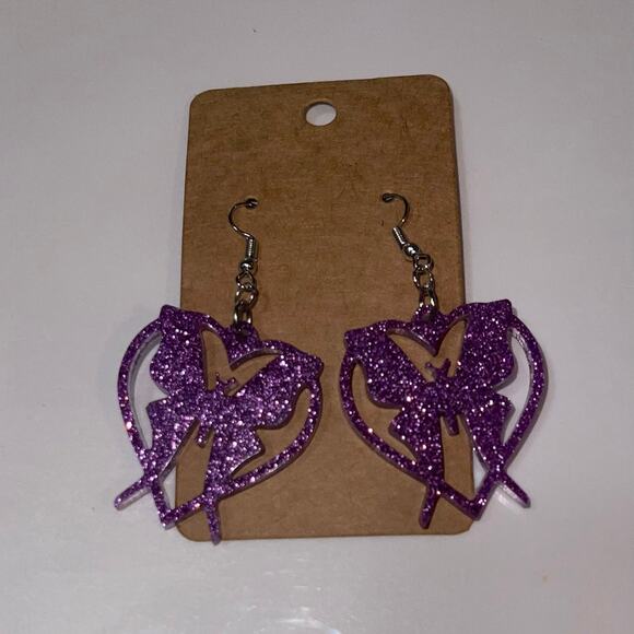 Handmade epoxy resin butterfly earrings - orchid purple glitter - Picture 2 of 3